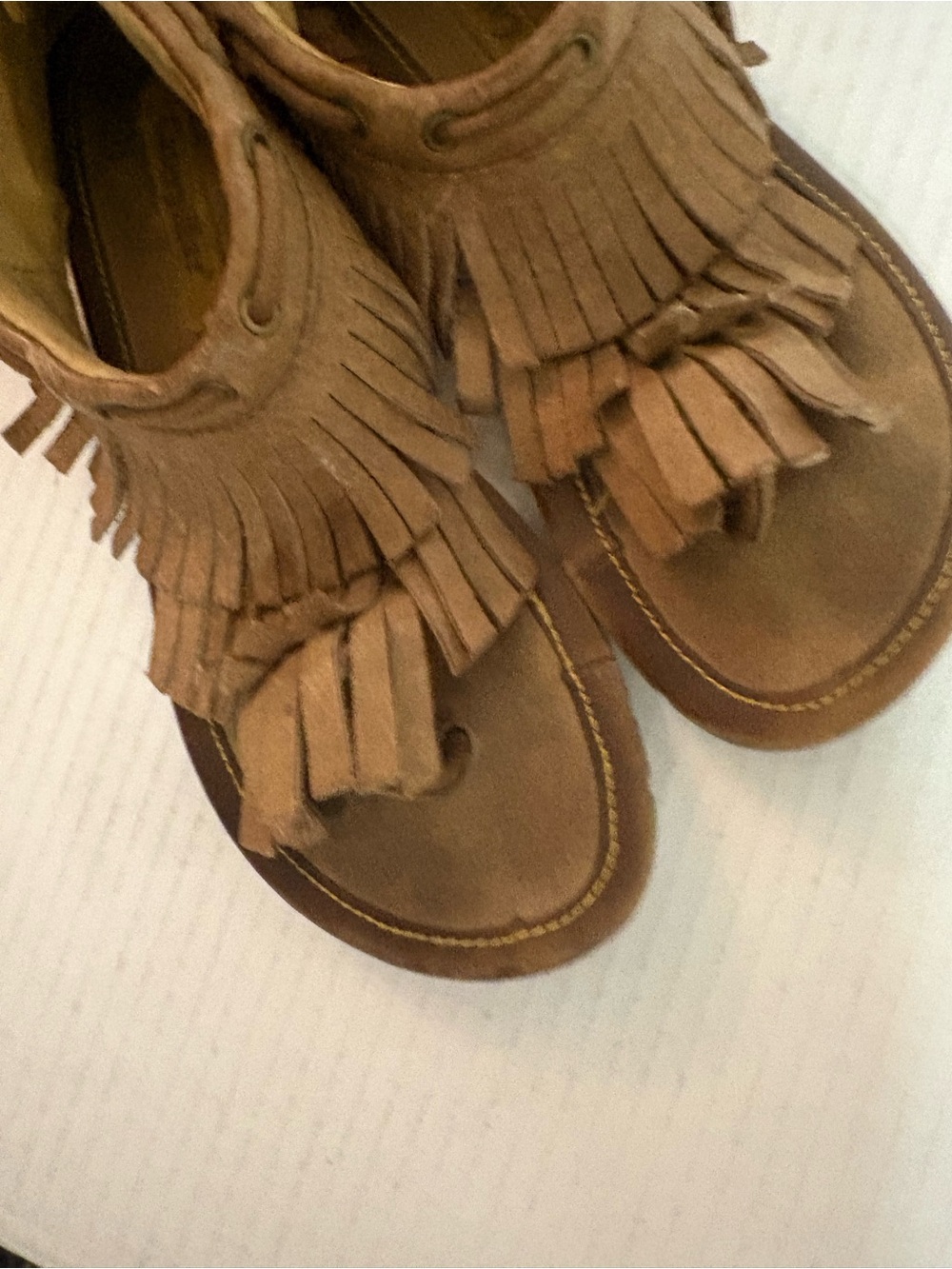 Caterpillar Sandals  Fringe Tan Boho Festival Womens Size 5